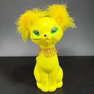 Vintage Norleans Japan Yellow Cat Figurine Feather‎ Ears Mid Century Kitsch 5in